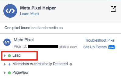 meta pixel helper lead